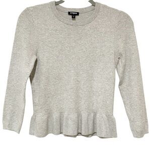 Express Gray Peplum Crew Neck Ruffle Hem Sweater S Office Wear Casual